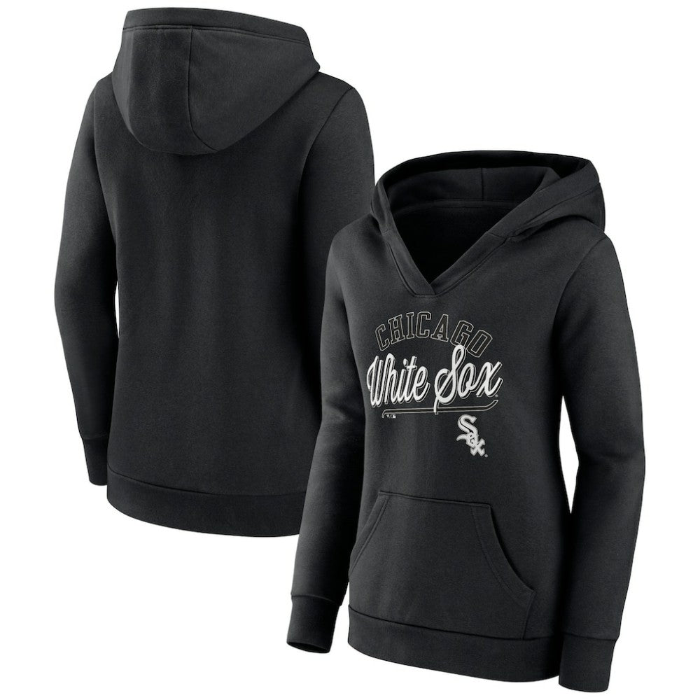 Black Chicago White Sox Fanatics Women's Simplicity Crossover V-Neck Pullover Hoodie