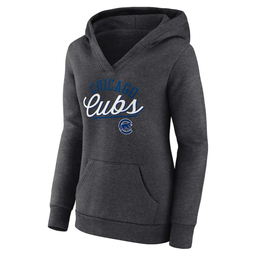 Heather Charcoal Chicago Cubs Fanatics Women's Simplicity Crossover V-Neck Pullover Hoodie