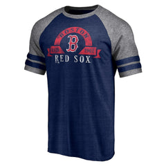 Heather Navy Boston Red Sox Fanatics Utility Two-Stripe Raglan Tri-Blend T-Shirt