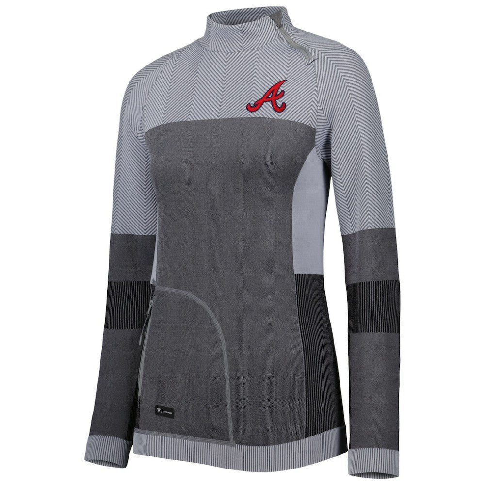 Charcoal Atlanta Braves Levelwear Women's Verse Asymmetrical Raglan Tri-Blend Quarter-Zip Jacket