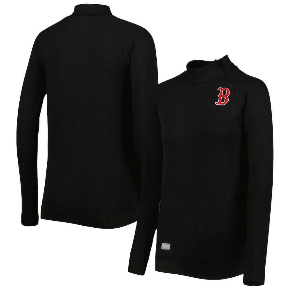 Black Boston Red Sox Levelwear Women's Verse Asymmetrical Raglan Tri-Blend Quarter-Zip Jacket