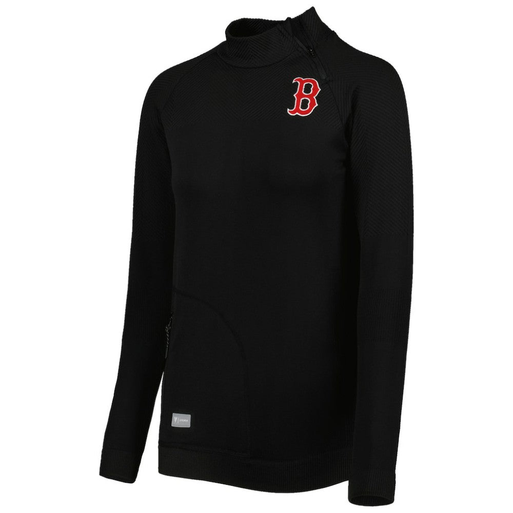 Black Boston Red Sox Levelwear Women's Verse Asymmetrical Raglan Tri-Blend Quarter-Zip Jacket