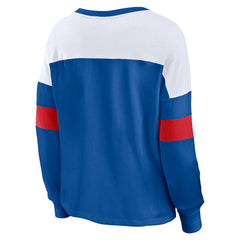 Royal/White Chicago Cubs Fanatics Women's Even Match Lace-Up Long Sleeve V-Neck T-Shirt
