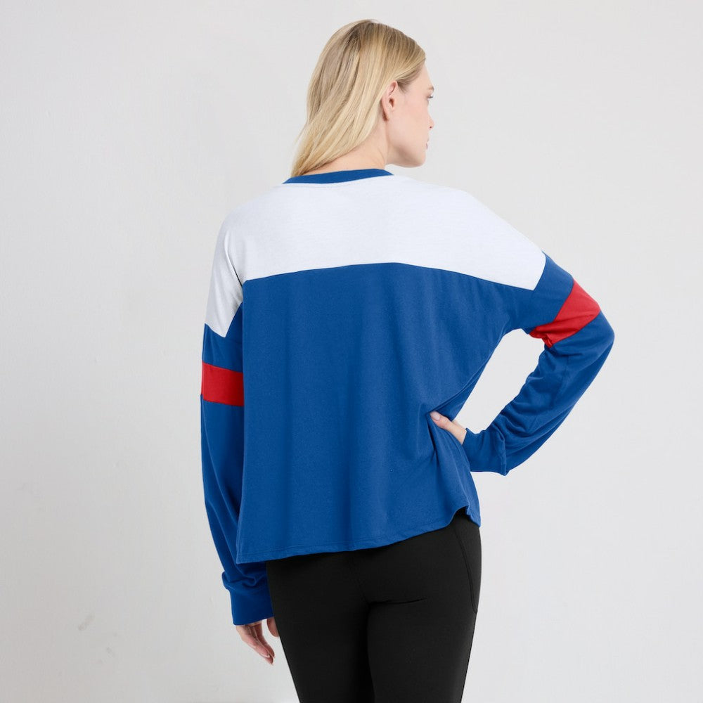 Royal/White Chicago Cubs Fanatics Women's Even Match Lace-Up Long Sleeve V-Neck T-Shirt