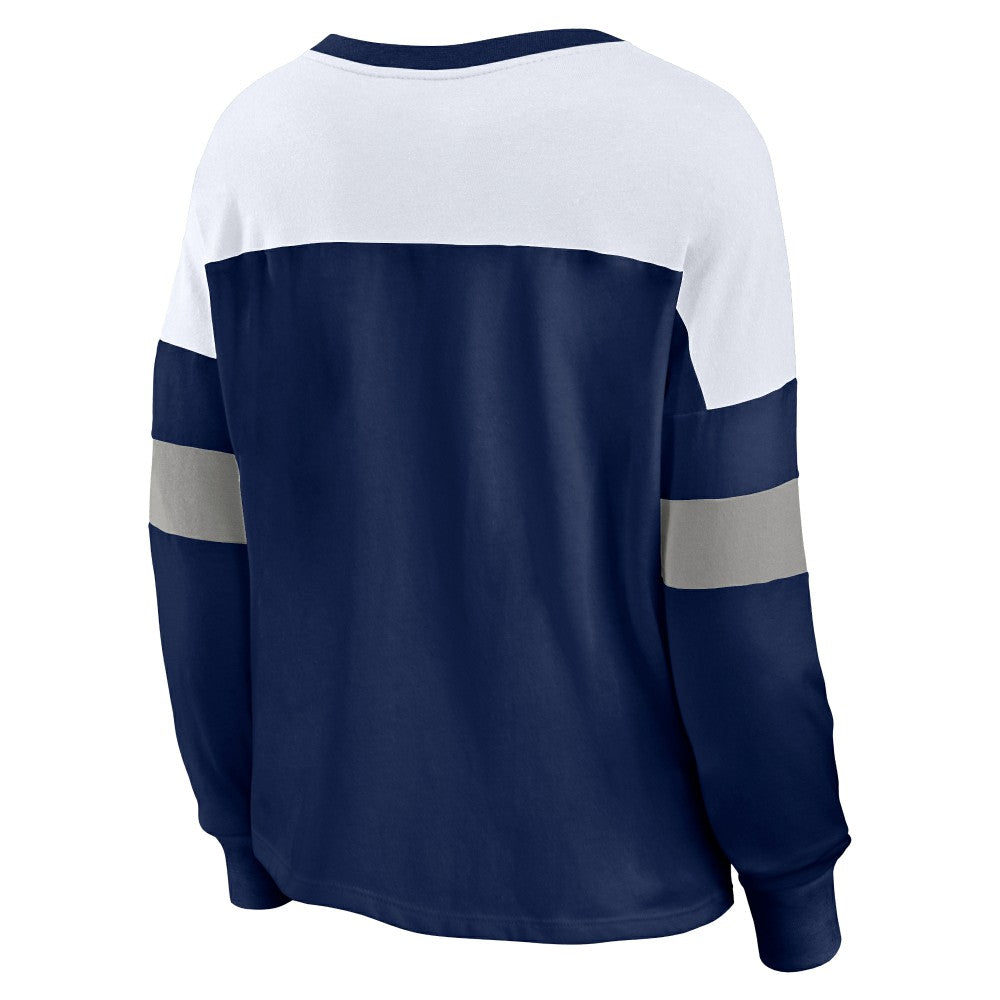 Navy/White Milwaukee Brewers Fanatics Women's Even Match Lace-Up Long Sleeve V-Neck T-Shirt