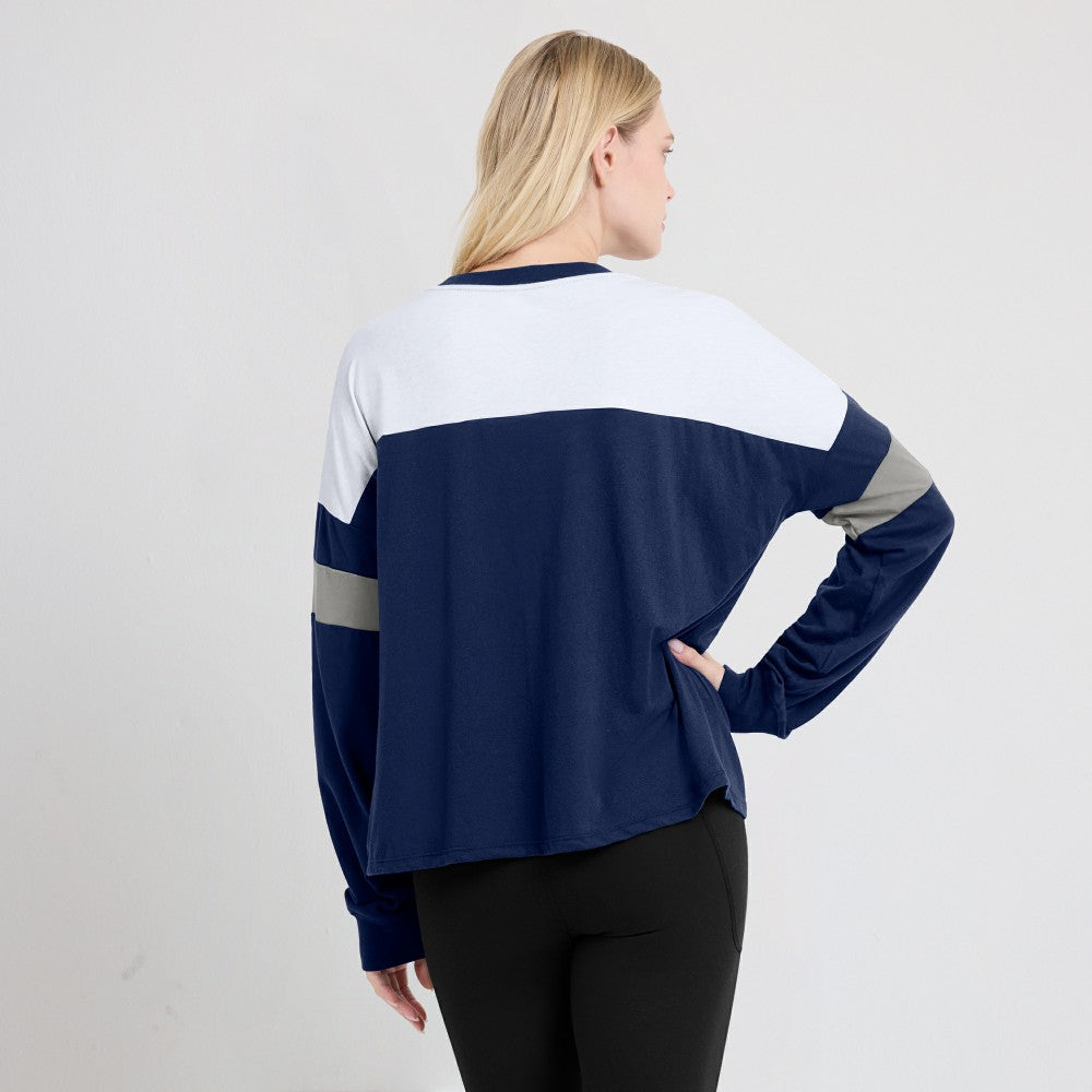 Navy/White Milwaukee Brewers Fanatics Women's Even Match Lace-Up Long Sleeve V-Neck T-Shirt