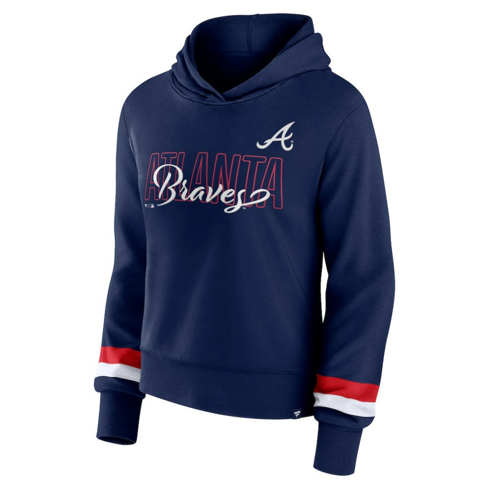 Navy Atlanta Braves Fanatics Women's Over Under Pullover Hoodie