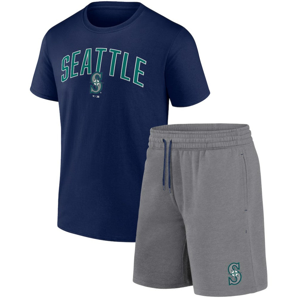 Navy/Heather Gray Seattle Mariners Fanatics Arch T-Shirt & Shorts Combo Set