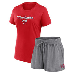 Red/Gray Washington Nationals Fanatics Women's Script T-Shirt & Shorts Combo Set