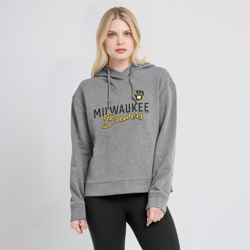 Heather Gray Milwaukee Brewers Fanatics Women's Script Favorite Lightweight Pullover Hoodie