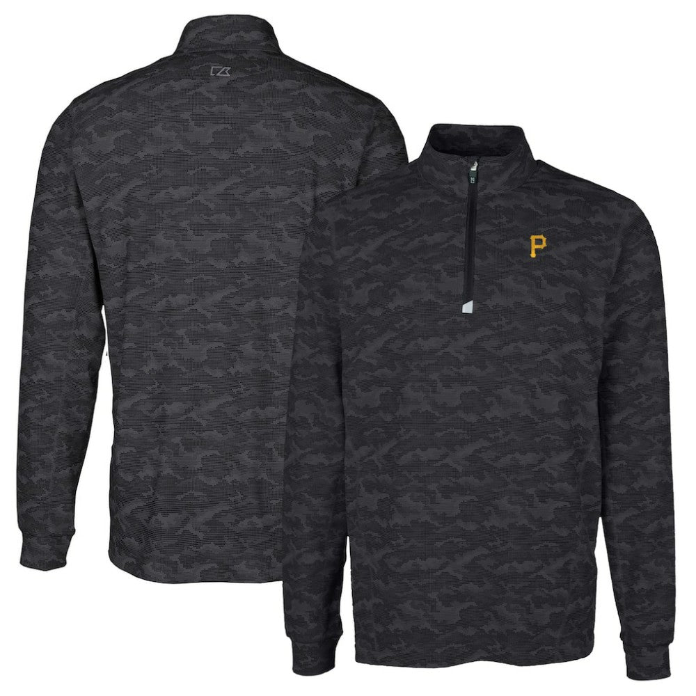 Black Pittsburgh Pirates Cutter & Buck Big & Tall Traverse Camo Print Stretch Quarter-Zip Pullover Top