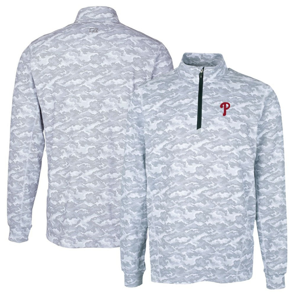 Charcoal Philadelphia Phillies Cutter & Buck Big & Tall Traverse Camo Print Stretch Quarter-Zip Pullover Top