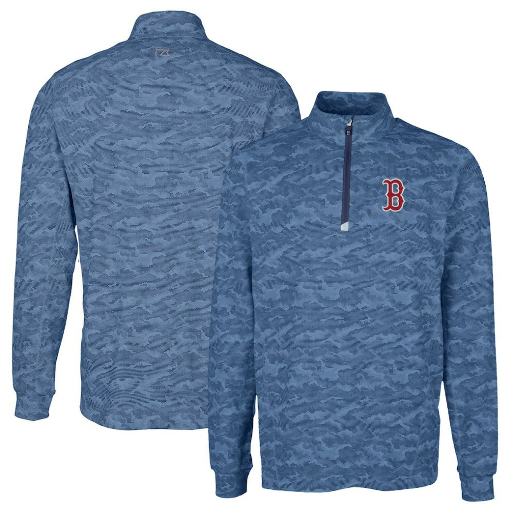 Navy Boston Red Sox Cutter & Buck Big & Tall Traverse Camo Print Stretch Quarter-Zip Pullover Top
