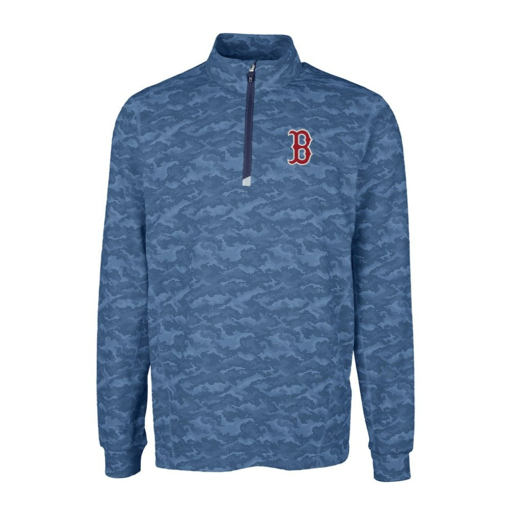 Navy Boston Red Sox Cutter & Buck Big & Tall Traverse Camo Print Stretch Quarter-Zip Pullover Top