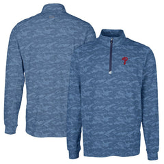 Navy Philadelphia Phillies Cutter & Buck Big & Tall Traverse Camo Print Stretch Quarter-Zip Pullover Top