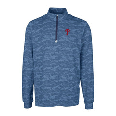 Navy Philadelphia Phillies Cutter & Buck Big & Tall Traverse Camo Print Stretch Quarter-Zip Pullover Top