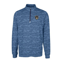 Navy Milwaukee Brewers Cutter & Buck Big & Tall Traverse Camo Print Stretch Quarter-Zip Pullover Top