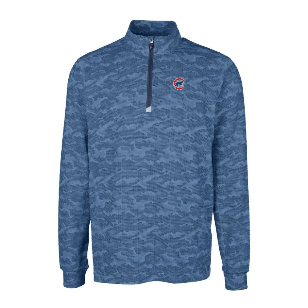 Navy Chicago Cubs Cutter & Buck Big & Tall Traverse Camo Print Stretch Quarter-Zip Pullover Top