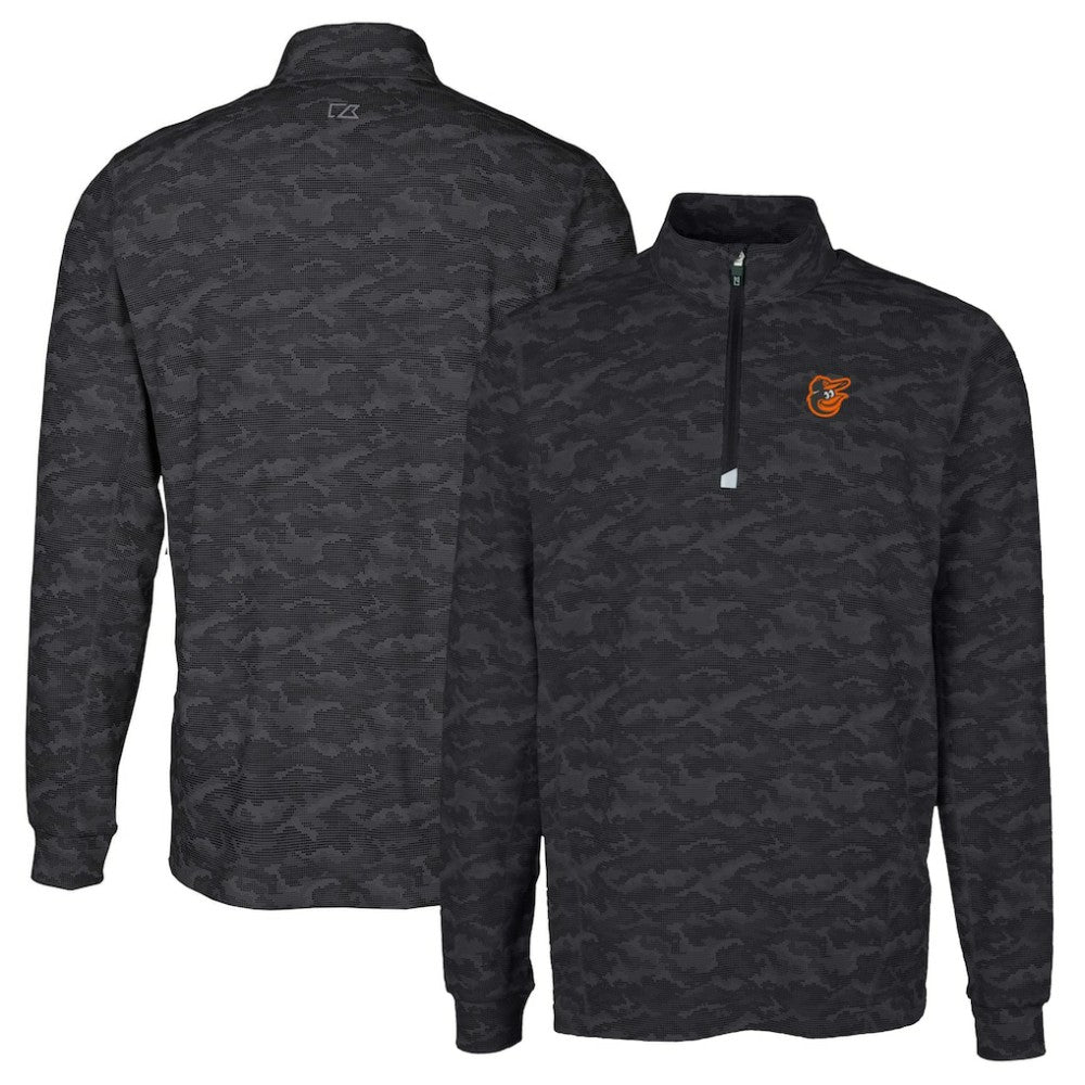 Black Baltimore Orioles Cutter & Buck Traverse Camo Print Stretch Quarter-Zip Pullover Top