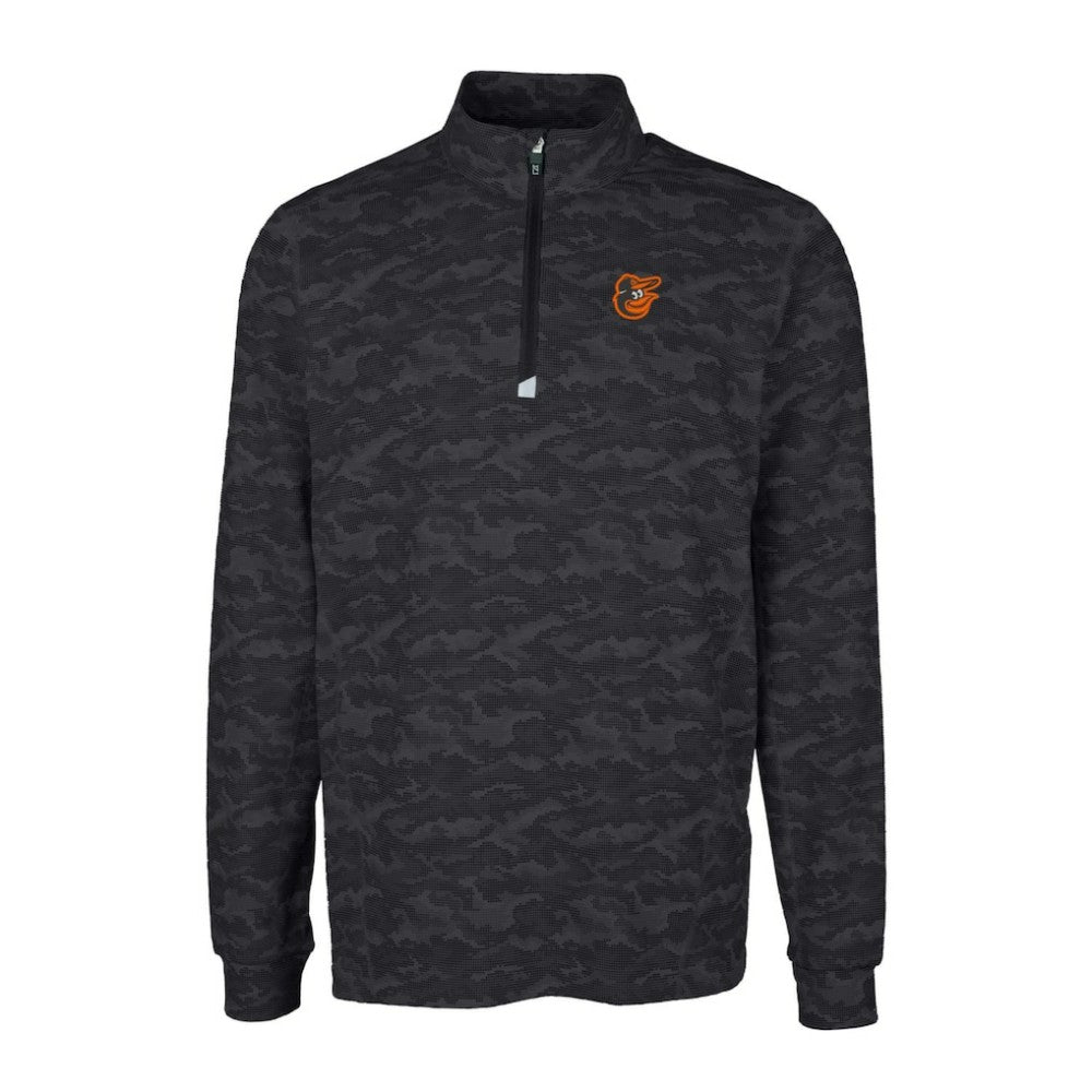 Black Baltimore Orioles Cutter & Buck Traverse Camo Print Stretch Quarter-Zip Pullover Top