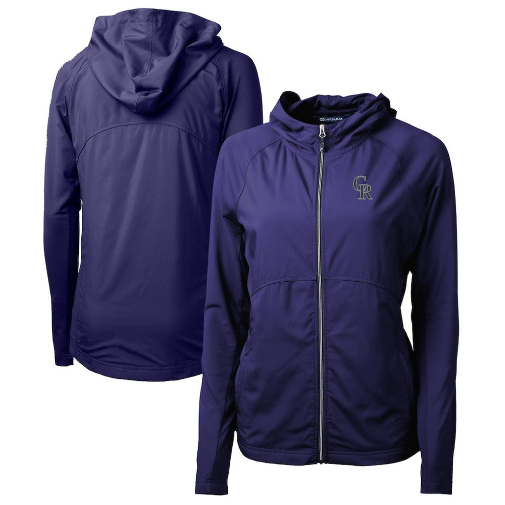 Purple Colorado Rockies Cutter & Buck Women's Adapt Eco Knit Hybrid Recycled Full-Zip Hoodie
