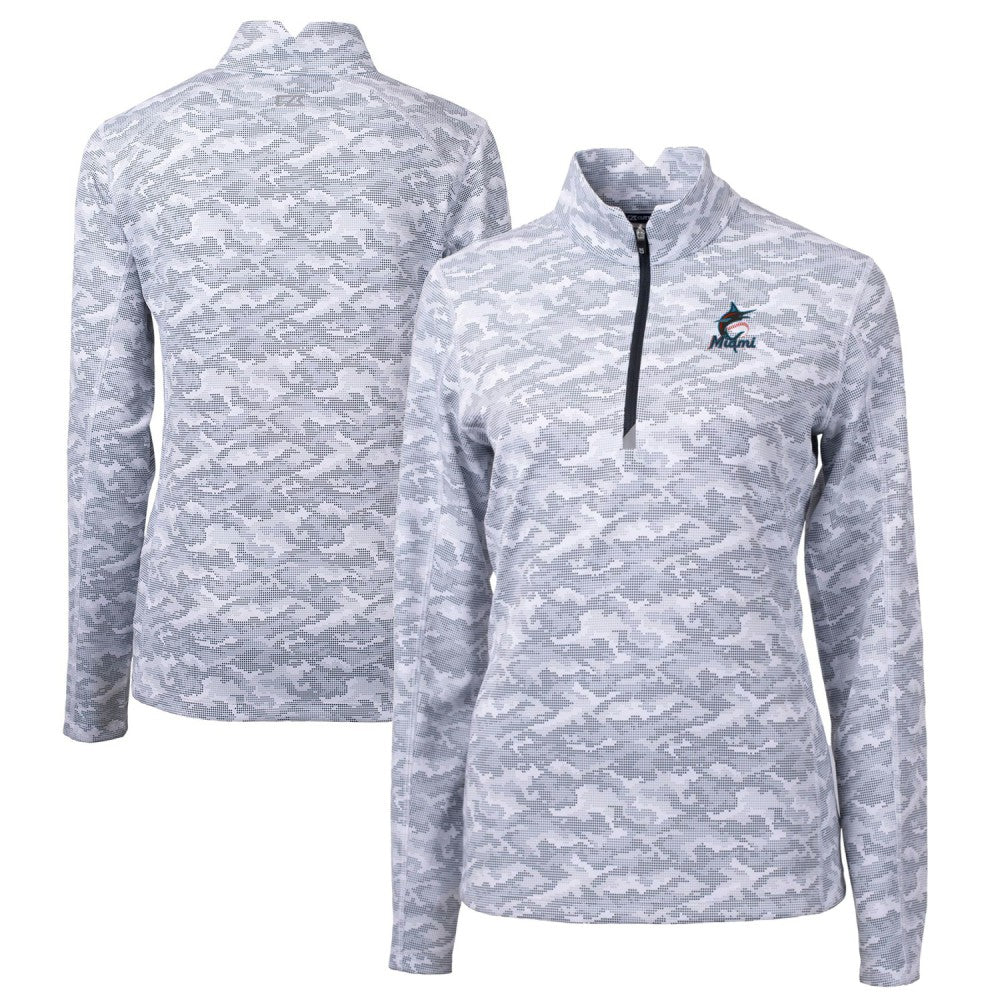 Charcoal Miami Marlins Cutter & Buck Women's Traverse Camo Print Stretch Quarter-Zip Pullover Top