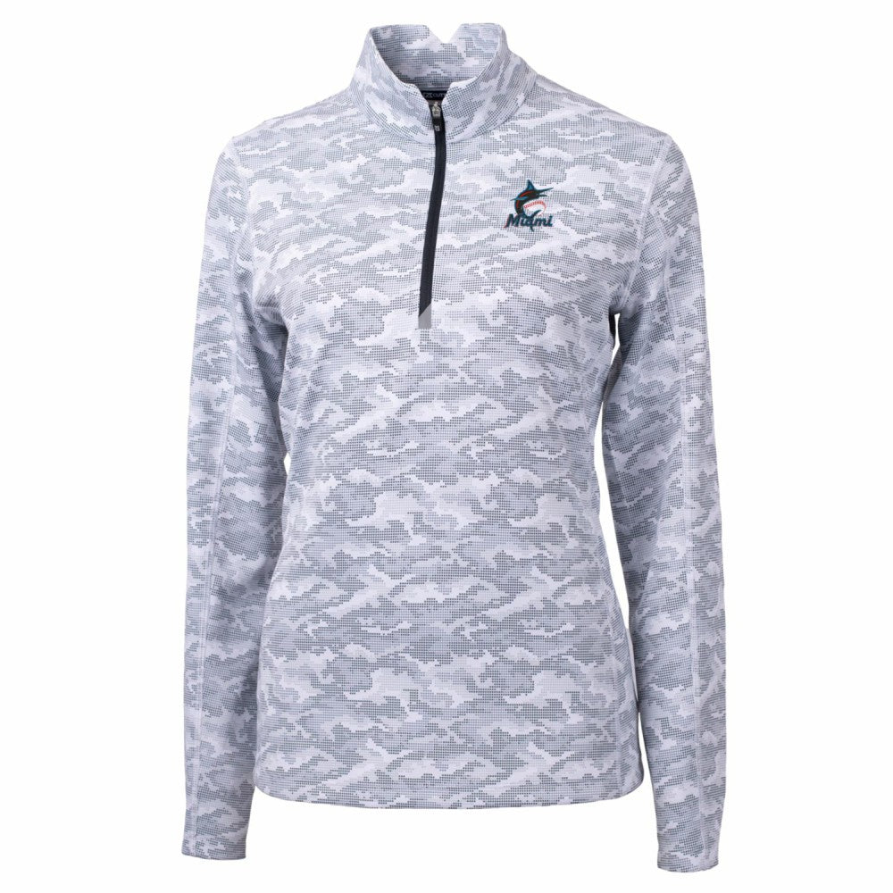 Charcoal Miami Marlins Cutter & Buck Women's Traverse Camo Print Stretch Quarter-Zip Pullover Top