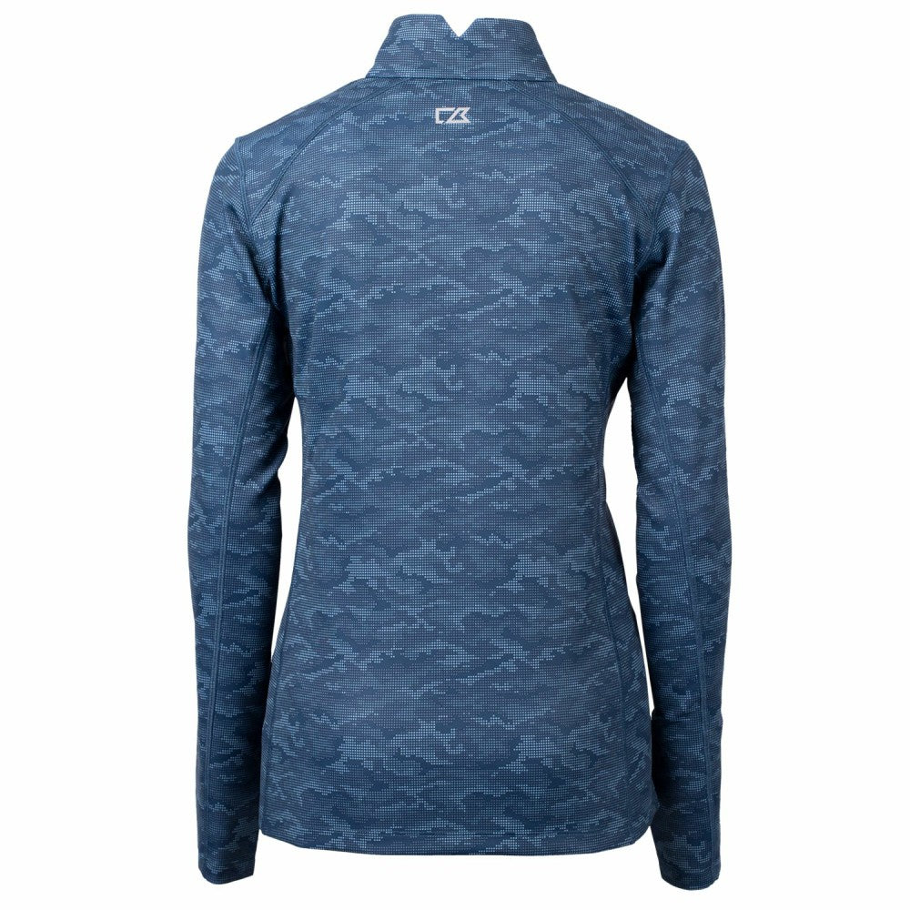 Navy Cleveland Guardians Cutter & Buck Women's Traverse Camo Print Stretch Quarter-Zip Pullover Top