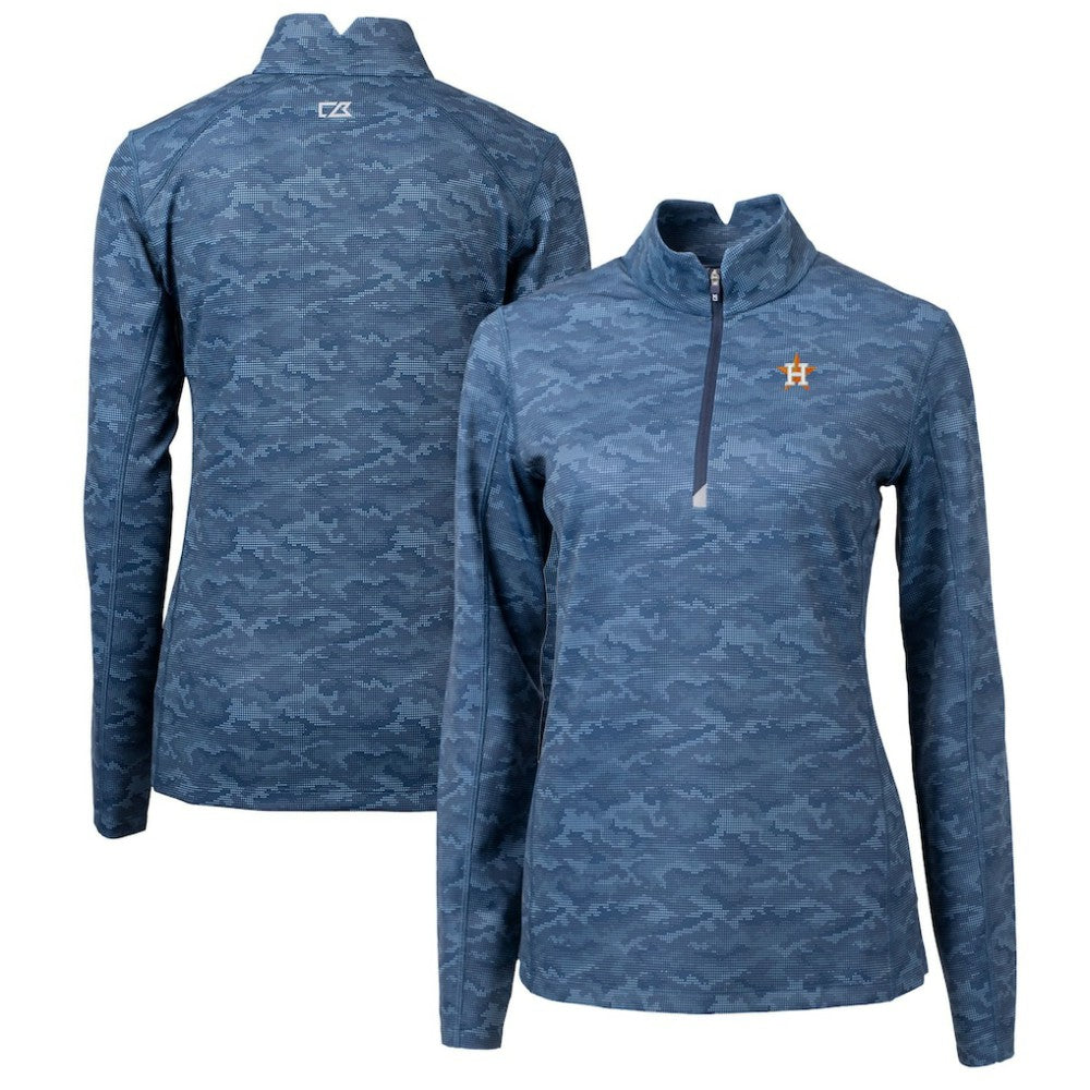 Navy Houston Astros Cutter & Buck Women's Traverse Camo Print Stretch Quarter-Zip Pullover Top