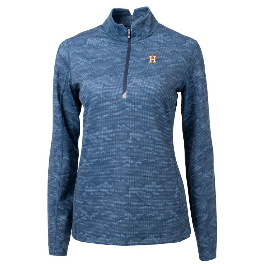 Navy Houston Astros Cutter & Buck Women's Traverse Camo Print Stretch Quarter-Zip Pullover Top