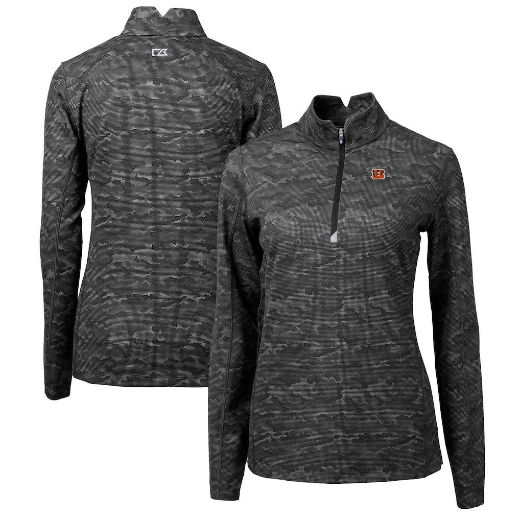 Cutter & Buck Women's Traverse Camo Print Stretch Quarter-Zip Pullover Top - Cincinnati Bengals Pullover