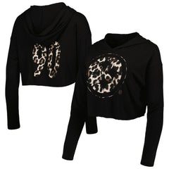 T.J. Watt  Majestic Threads Women's Leopard Player Name & Number Long Sleeve Cropped Hoodie - Pittsburgh Steelers Hoodies