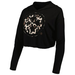 T.J. Watt  Majestic Threads Women's Leopard Player Name & Number Long Sleeve Cropped Hoodie - Pittsburgh Steelers Hoodies
