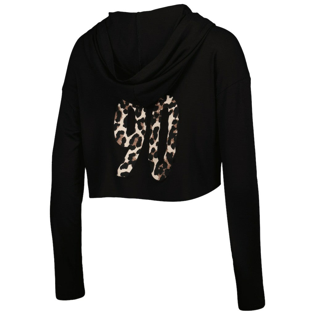 T.J. Watt  Majestic Threads Women's Leopard Player Name & Number Long Sleeve Cropped Hoodie - Pittsburgh Steelers Hoodies
