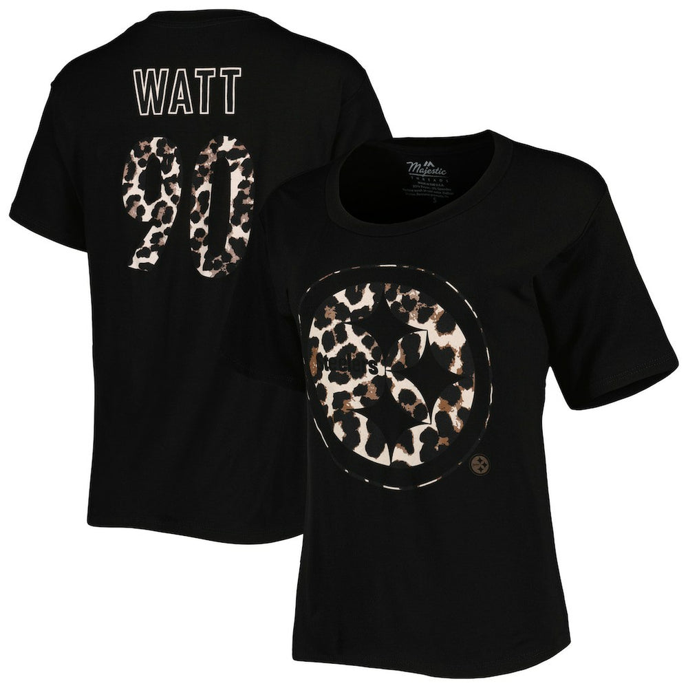 T.J. Watt  Majestic Threads Women's Leopard Player Name & Number T-Shirt - Pittsburgh Steelers T-shirts