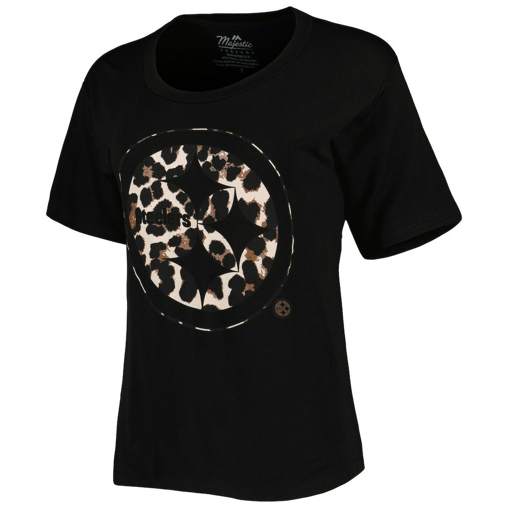 T.J. Watt  Majestic Threads Women's Leopard Player Name & Number T-Shirt - Pittsburgh Steelers T-shirts