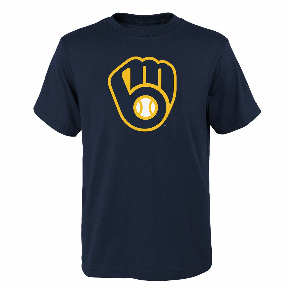Navy Milwaukee Brewers Youth Logo Primary Team T-Shirt