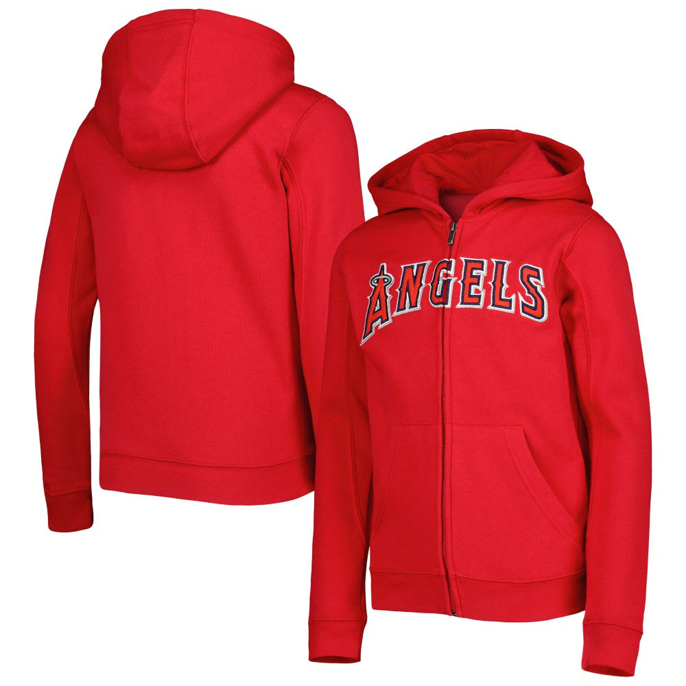 Red Los Angeles Angels Youth Wordmark Full-Zip Fleece Hoodie