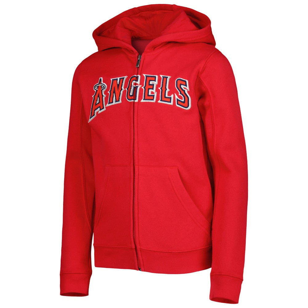Red Los Angeles Angels Youth Wordmark Full-Zip Fleece Hoodie
