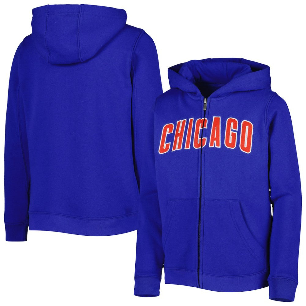 Royal Chicago Cubs Youth Wordmark Full-Zip Fleece Hoodie