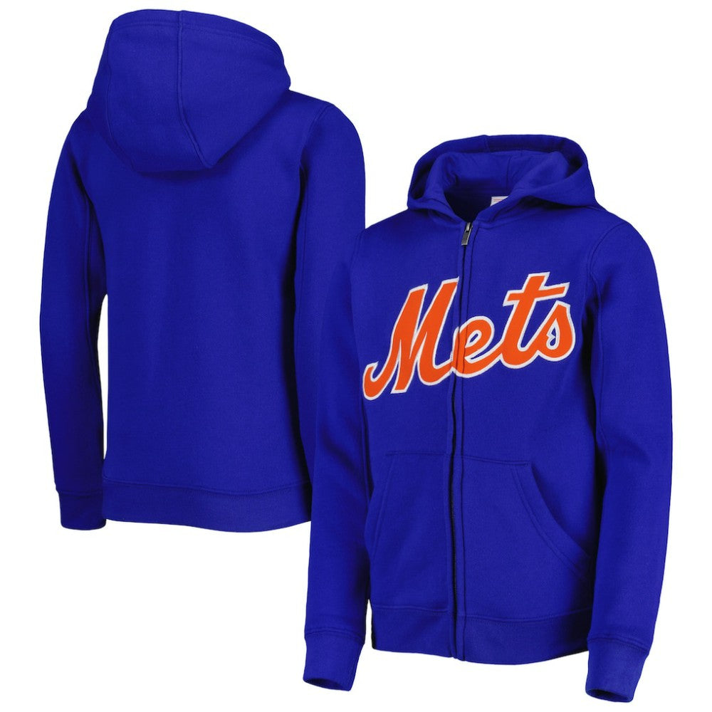 Royal New York Mets Youth Wordmark Full-Zip Fleece Hoodie