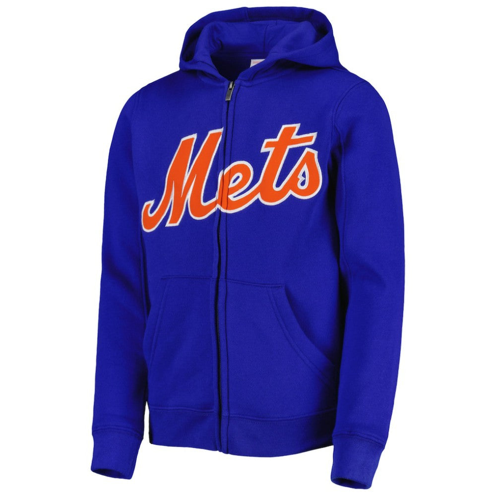 Royal New York Mets Youth Wordmark Full-Zip Fleece Hoodie