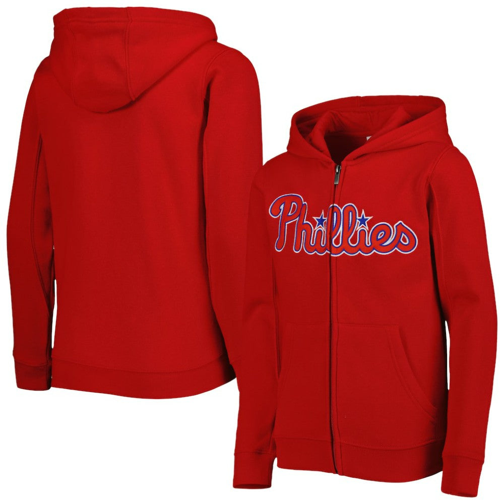 Red Philadelphia Phillies Youth Wordmark Full-Zip Fleece Hoodie