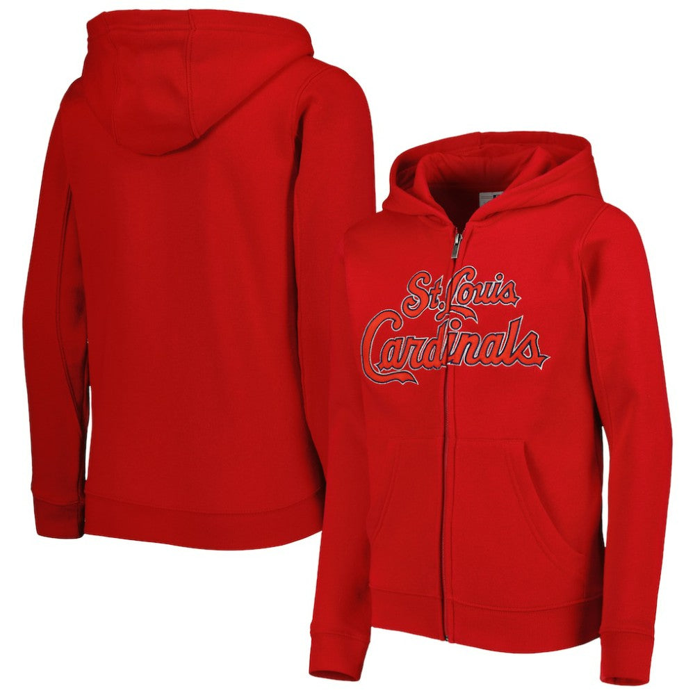 Red St. Louis Cardinals Youth Wordmark Full-Zip Fleece Hoodie