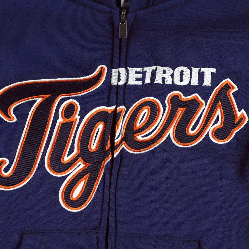 Navy Detroit Tigers Youth Wordmark Full-Zip Fleece Hoodie