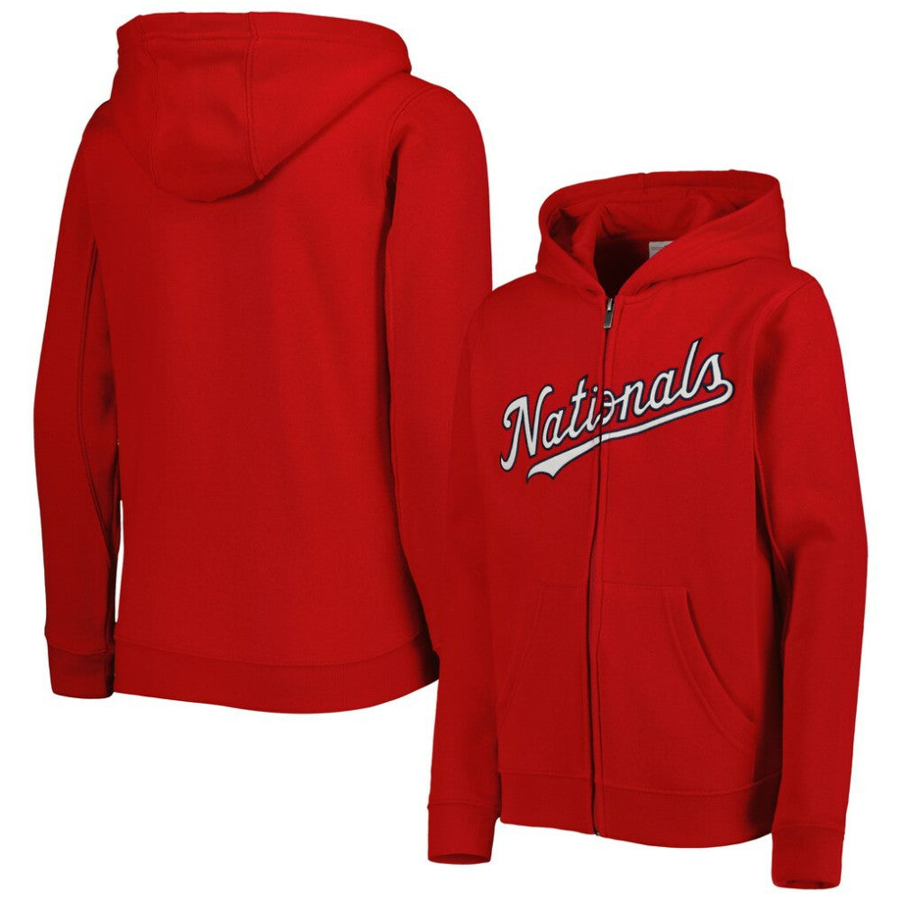 Red Washington Nationals Youth Wordmark Full-Zip Fleece Hoodie