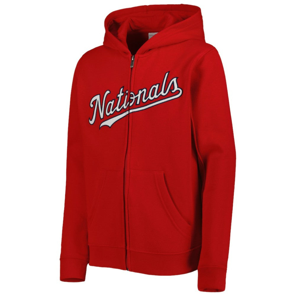 Red Washington Nationals Youth Wordmark Full-Zip Fleece Hoodie