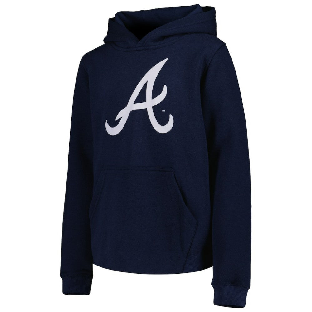 Navy Atlanta Braves Youth Team Primary Logo Pullover Hoodie