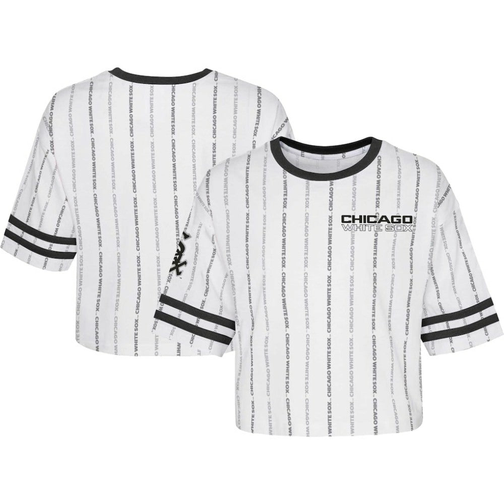 White Chicago White Sox Girls Youth Ball Striped T-Shirt