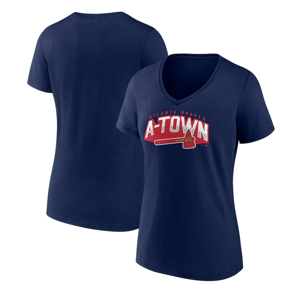 Navy Atlanta Braves Women's Paint the Black V-Neck T-Shirt